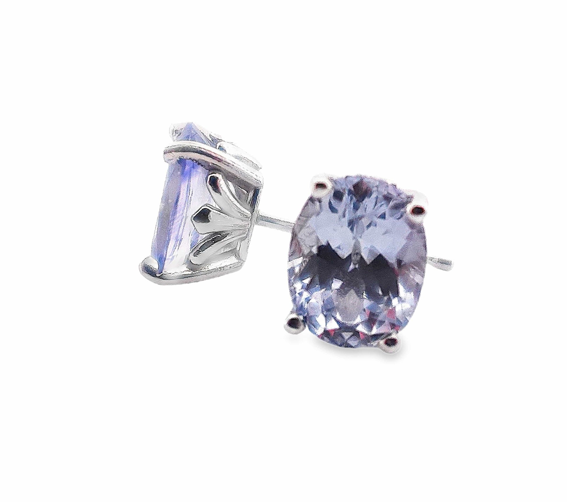 14KW 2.04CTW OVAL LIGHT BLUE SAPPHIRE SCROLL STUD EARRINGS