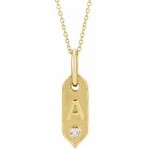 14K YELLOW .05 CT NATURAL DIAMOND INITIAL A 16-18" NECKLACE
