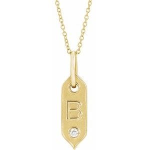 14K YELLOW .05 CT NATURAL DIAMOND INITIAL B 16-18" NECKLACE