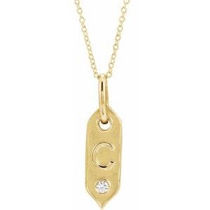 14K YELLOW .05 CT NATURAL DIAMOND INITIAL C 16-18" NECKLACE