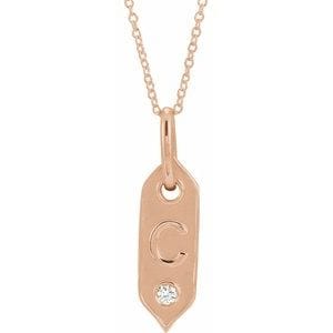 14K ROSE .05 CT NATURAL DIAMOND INITIAL C 16-18" NECKLACE