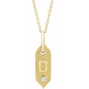 14K YELLOW .05 CT NATURAL DIAMOND INITIAL D 16-18" NECKLACE