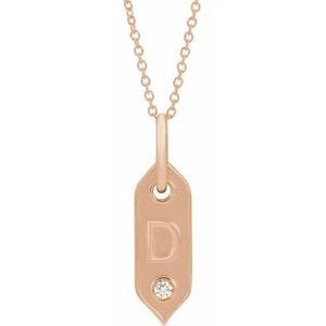 14K ROSE .05 CT NATURAL DIAMOND INITIAL D 16-18" NECKLACE