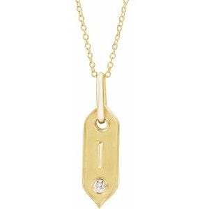 14K YELLOW .05 CT NATURAL DIAMOND INITIAL I 16-18" NECKLACE