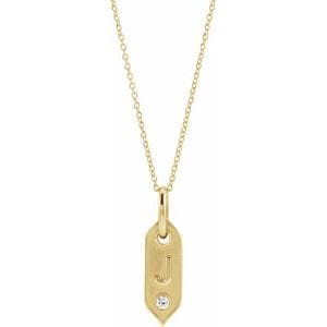 14K YELLOW .05 CT NATURAL DIAMOND INITIAL J 16-18" NECKLACE