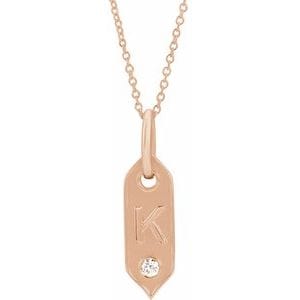 14K ROSE .05 CT NATURAL DIAMOND INITIAL K 16-18" NECKLACE
