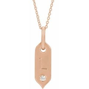 14K ROSE .05 CT NATURAL DIAMOND INITIAL L 16-18" NECKLACE