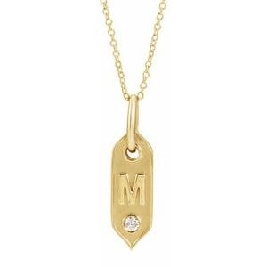 14K YELLOW .05 CT NATURAL DIAMOND INITIAL M 16-18" NECKLACE