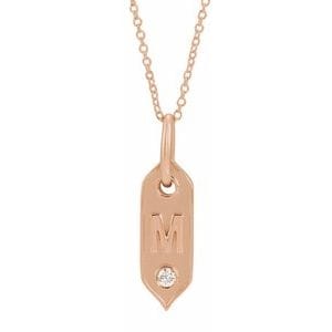 14K ROSE .05 CT NATURAL DIAMOND INITIAL M 16-18" NECKLACE