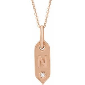 14K ROSE .05 CT NATURAL DIAMOND INITIAL N 16-18" NECKLACE