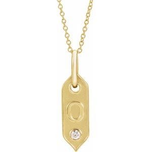 14K YELLOW .05 CT NATURAL DIAMOND INITIAL O 16-18" NECKLACE