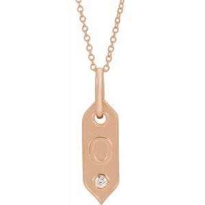14K ROSE .05 CT NATURAL DIAMOND INITIAL O 16-18" NECKLACE