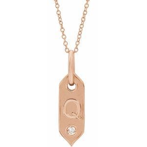 14K ROSE .05 CT NATURAL DIAMOND INITIAL Q 16-18" NECKLACE