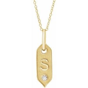 14K YELLOW .05 CT NATURAL DIAMOND INITIAL S 16-18" NECKLACE