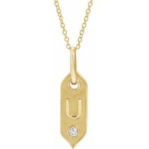 14K YELLOW .05 CT NATURAL DIAMOND INITIAL U 16-18" NECKLACE