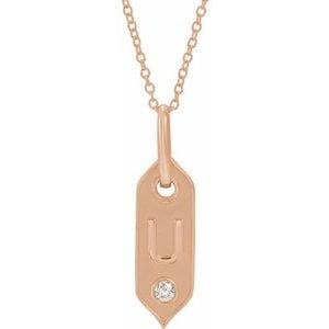 14K ROSE .05 CT NATURAL DIAMOND INITIAL U 16-18" NECKLACE