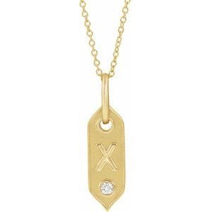 14K YELLOW .05 CT NATURAL DIAMOND INITIAL X 16-18" NECKLACE