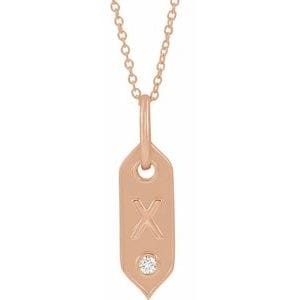 14K ROSE .05 CT NATURAL DIAMOND INITIAL X 16-18" NECKLACE