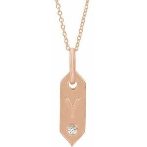 14K ROSE .05 CT NATURAL DIAMOND INITIAL Y 16-18" NECKLACE
