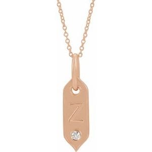 14K ROSE .05 CT NATURAL DIAMOND INITIAL Z 16-18" NECKLACE