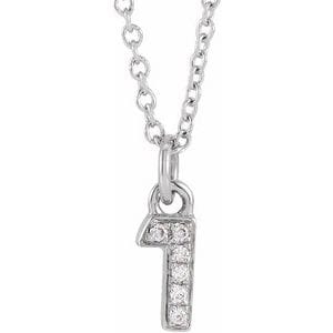 14K WHITE PETITE PAV����������� .02 CTW NATURAL DIAMOND NUMERAL 1 16-18" NECKLACE