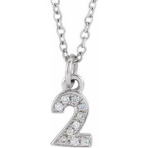 14K WHITE PETITE PAV����������� .03 CTW NATURAL DIAMOND NUMERAL 2 16-18" NECKLACE