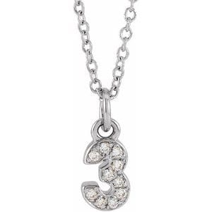 14K WHITE PETITE PAV����������� .04 CTW NATURAL DIAMOND NUMERAL 3 16-18" NECKLACE