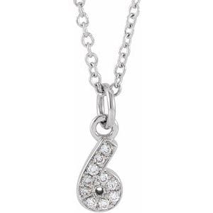 14K WHITE PETITE PAV����������� .04 CTW NATURAL DIAMOND NUMERAL 6 16-18" NECKLACE