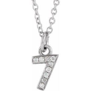 14K WHITE PETITE PAV����������� .03 CTW NATURAL DIAMOND NUMERAL 7 16-18" NECKLACE
