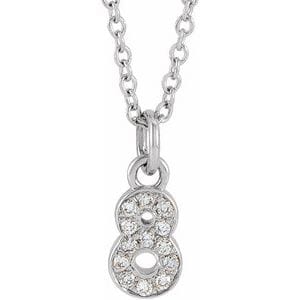 14K WHITE PETITE PAV����������� .05 CTW NATURAL DIAMOND NUMERAL 8 16-18" NECKLACE