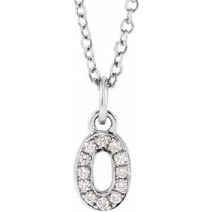 14K WHITE PETITE PAV����������� .04 CTW NATURAL DIAMOND NUMERAL 0 16-18" NECKLACE
