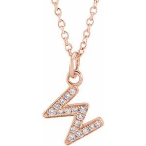 14K ROSE .06 CTW NATURAL DIAMOND PETITE INITIAL W 16-18" NECKLACE