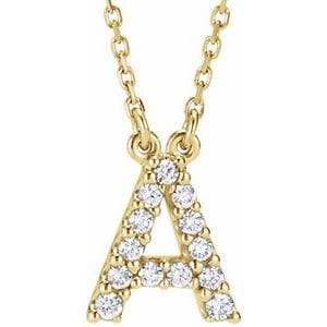 14K YELLOW 1/8 CTW NATURAL DIAMOND INITIAL A 16" NECKLACE