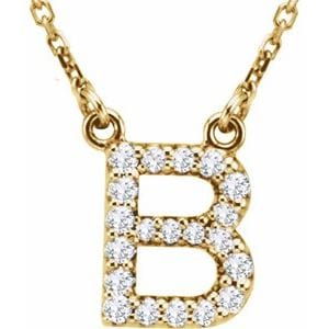 14K YELLOW 1/8 CTW NATURAL DIAMOND INITIAL B 16" NECKLACE