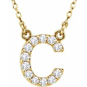 14K YELLOW 1/8 CTW NATURAL DIAMOND INITIAL C 16" NECKLACE