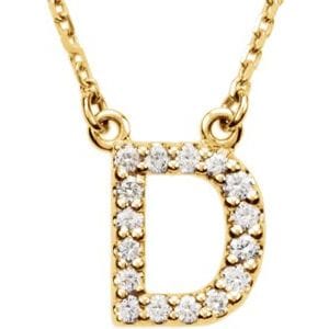 14K YELLOW 1/8 CTW NATURAL DIAMOND INITIAL D 16" NECKLACE