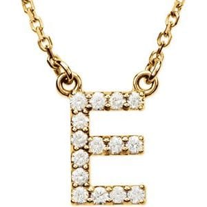 14K YELLOW 1/8 CTW NATURAL DIAMOND INITIAL E 16" NECKLACE