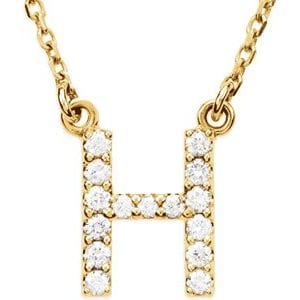14K YELLOW 1/8 CTW NATURAL DIAMOND INITIAL H 16" NECKLACE