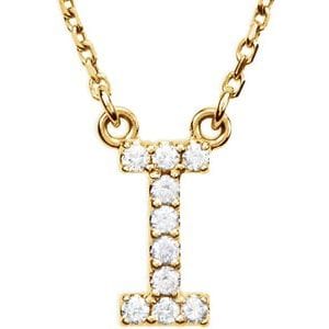 14K YELLOW .08 CTW NATURAL DIAMOND INITIAL I 16" NECKLACE