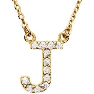 14K YELLOW 1/10 CTW NATURAL DIAMOND INITIAL J 16" NECKLACE