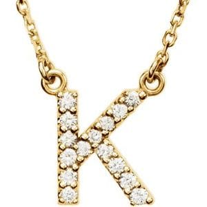 14K YELLOW 1/8 CTW NATURAL DIAMOND INITIAL K 16" NECKLACE