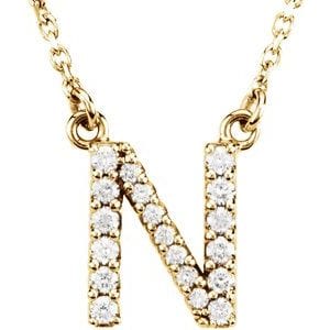 14K YELLOW 1/8 CTW NATURAL DIAMOND INITIAL N 16" NECKLACE