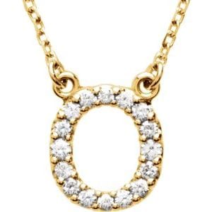 14K YELLOW 1/6 CTW NATURAL DIAMOND INITIAL O 16" NECKLACE