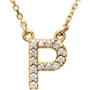 14K YELLOW 1/6 CTW NATURAL DIAMOND INITIAL P 16" NECKLACE