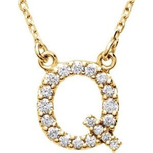 14K YELLOW 1/6 CTW NATURAL DIAMOND INITIAL Q 16" NECKLACE