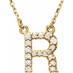 14K YELLOW 1/8 CTW NATURAL DIAMOND INITIAL R 16" NECKLACE