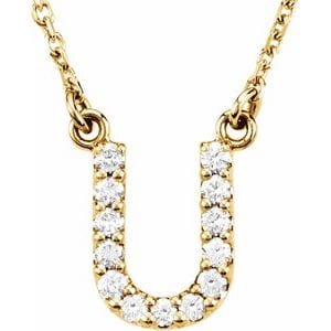 14K YELLOW 1/8 CTW NATURAL DIAMOND INITIAL U 16" NECKLACE