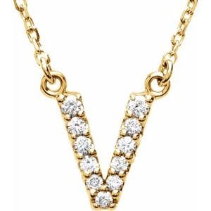 14K YELLOW 1/10 CTW NATURAL DIAMOND INITIAL V 16" NECKLACE