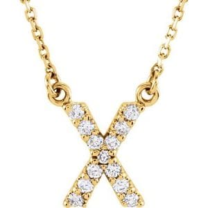14K YELLOW 1/8 CTW NATURAL DIAMOND INITIAL X 16" NECKLACE