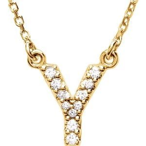 14K YELLOW .08 CTW NATURAL DIAMOND INITIAL Y 16" NECKLACE